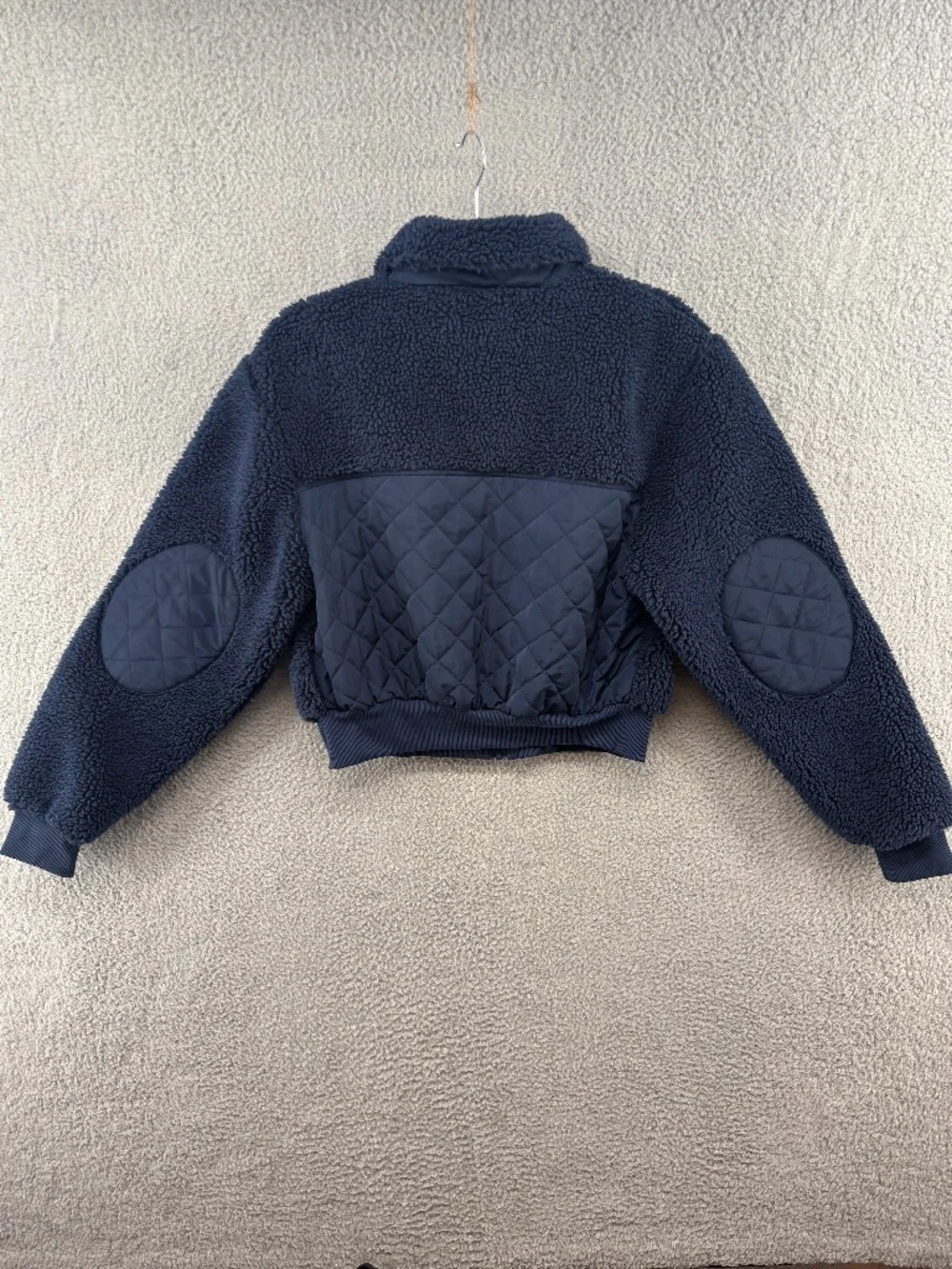 Alo Yoga Sherpa Edge Bomber Jacket Navy Cropped Teddy Fleece XS